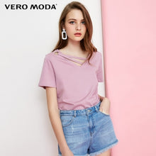 Load image into Gallery viewer, 100% Cotton Pure Color Collar Decorative Band Casual Short Sleeve T-shirt