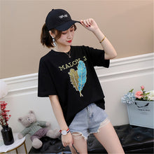 Load image into Gallery viewer, Leaf Embroidery Round Neck Short Sleeve Tshirts